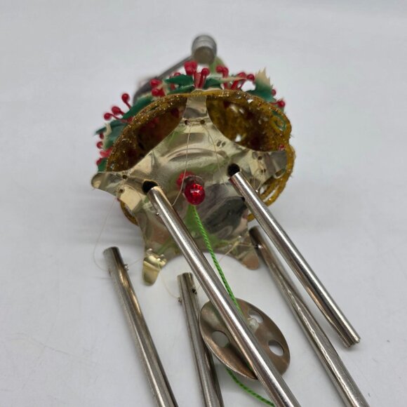 Vintage 1970s Christmas Elf Wind Chime Ornament With Holly & Bell Decoration - Picture 5 of 9
